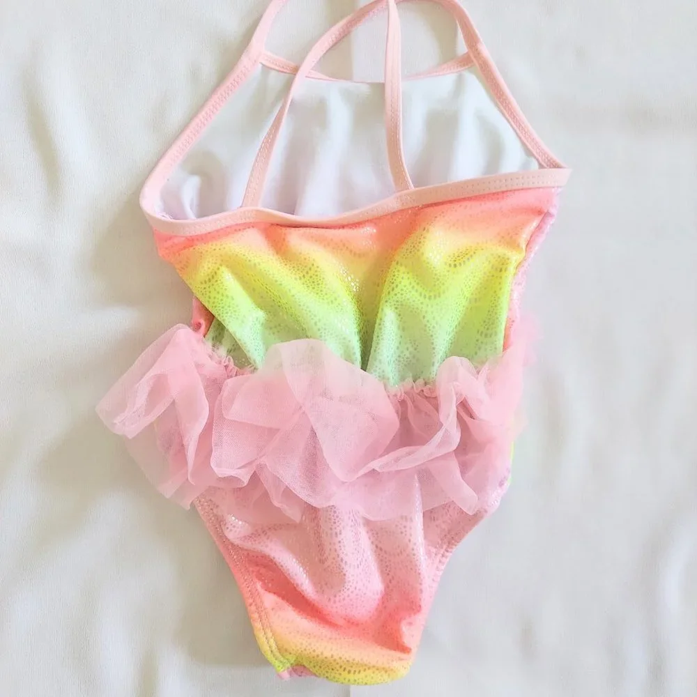 Wonder Nation Infant Girls Pink Green Gradient Tutu Swimsuit Swimwear Size 3T